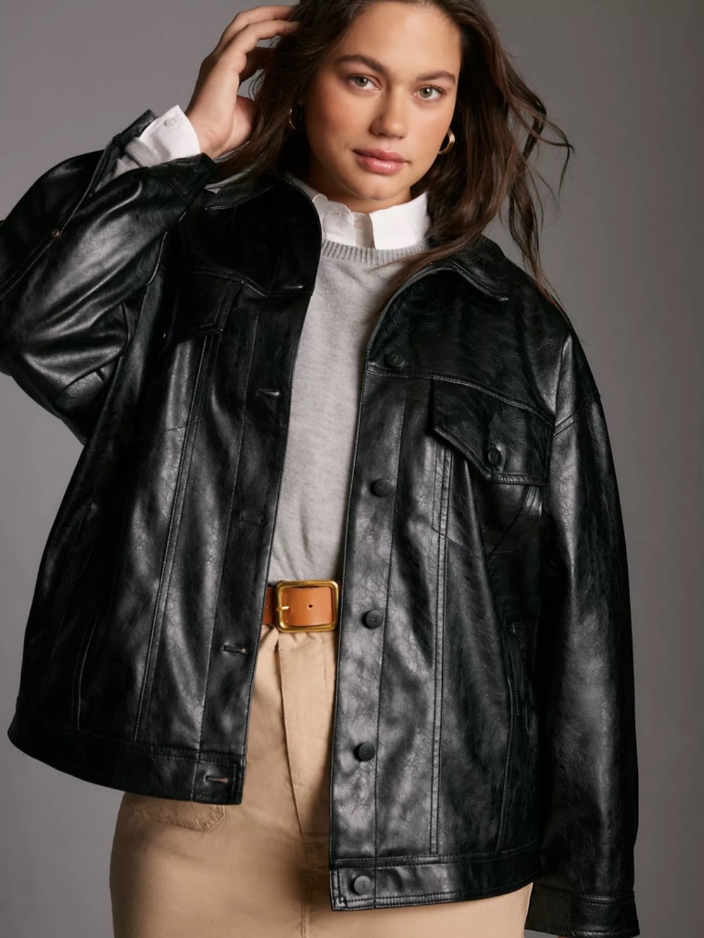 Anthropologie Weston faux leather boyfriend jacket, lined, sz 2x